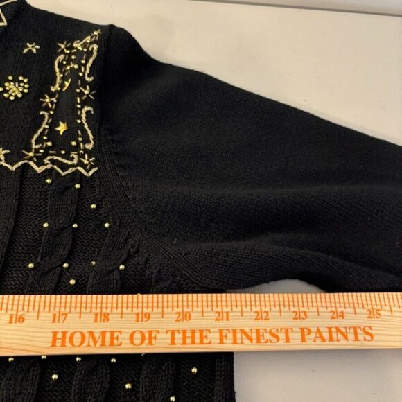 All Points by Reference Point Women's Black Gold embroidered beaded cardigan L - Picture 10 of 12